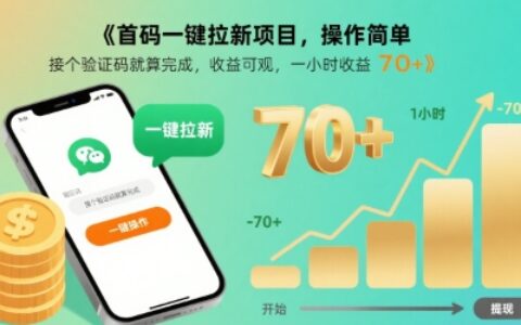 首码一键拉新项目，操作简单，接个验证码就算完成，收益可观， 一小时收益70+【揭秘】