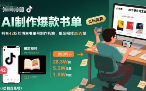 AI制作爆款书单，抖音42粉丝博主书单号制作拆解，单条视频28W赞