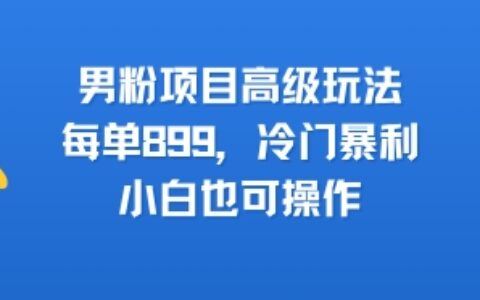 男粉项目高级玩法，每单899，冷门暴利，小白也可操作