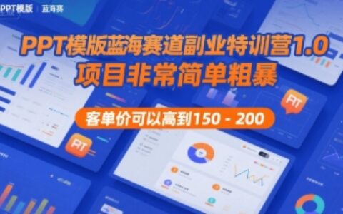 PPT模版蓝海赛道副业特训营1.0，项目非常简单粗暴，客单价可以高到150-200