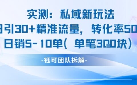 实测私域新玩法日引30加精准流量转化率50%日销5-10单每笔3张