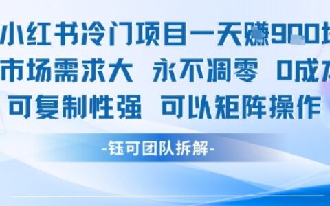 小红书冷门项目一天收益9张，市场需求大，0成本，可复制性强可以矩阵操作