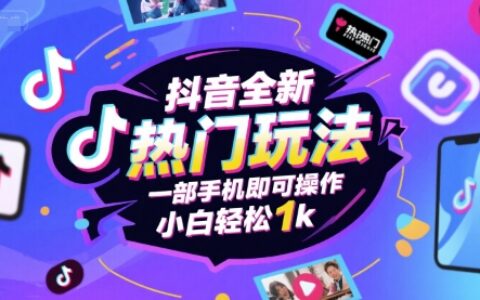 抖音全新热门玩法，一部手机即可操作，小白轻松1k【揭秘】