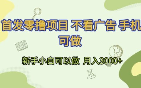 首发零撸项目 不看广告 手机可做 新手小白可以做  月入3k+【揭秘】