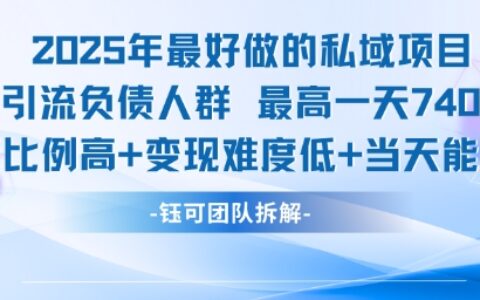 2025年最好做的私域项目，引流负债人群，最高一天变现7.4k，人群占比高，变现难度低，当天就能见到钱