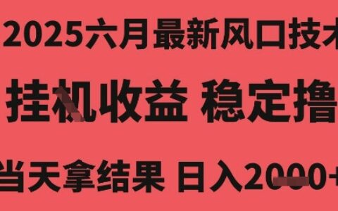2025六月最新风口技术，无人挂G撸礼物，长期稳定 一个小时收益2k+，小白当天拿结果【揭秘】