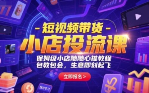 短视频带货-小店投流课，保姆级小店随心推教程，包教包会，生意即刻起飞