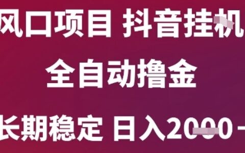风口项目，六月最新玩法抖音无人挂G，全自动撸金，长期稳定 日入2k+【揭秘】
