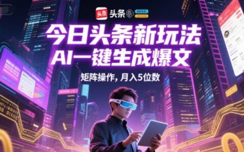 今日头条新玩法，AI一键生成爆文，矩阵操作，月入5位数