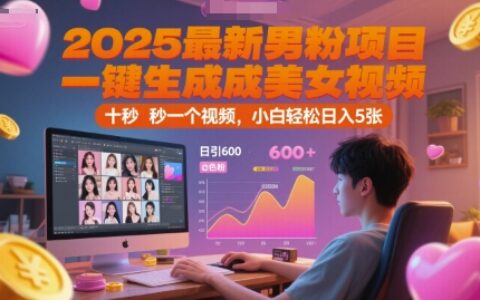 2025最新男粉项目，一键生成美女视频，日引600+色粉 十秒一个视频，小白轻松日入5张【揭秘】