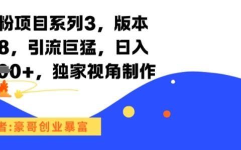 男粉项目系列3，版本9.8，引流巨猛，日入1k+，独家视角制作