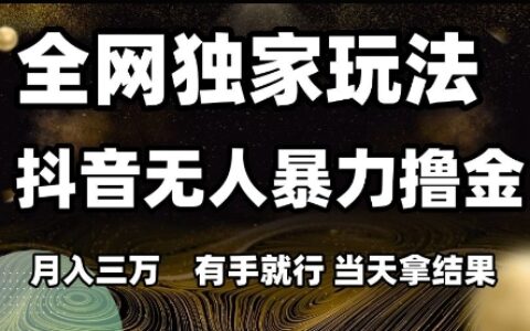 全网独家玩法抖音无人暴力撸金，月入3W，有手就行，当天拿结果【揭秘】