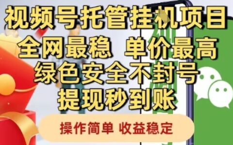 视频号托管挂G项目全网最稳，单价最高，绿色安全不封号提现秒到账，操作简单，收益稳定【揭秘】