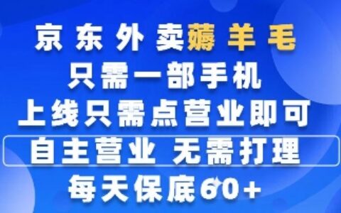 京东外卖薅羊毛，只需一部手机随时随地皆可操作，每天上线只需动动手指点营业即可，每天60+【揭秘】