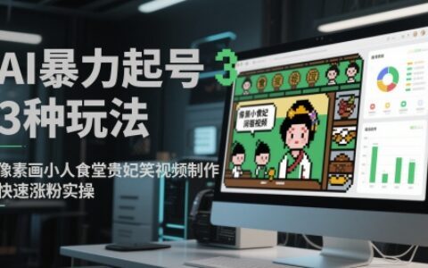 AI暴力起号3种玩法，像素画小人食堂贵妃搞笑视频制作，快速涨粉实操