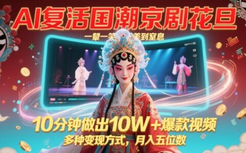 AI复活国潮京剧花旦，一颦一笑美到窒息，10分钟做出10W+爆款视频，多种变现方式，月入五位数