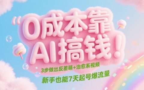 0成本靠AI搞钱！3步做出反差萌+治愈系视频，新手也能7天起号爆流量