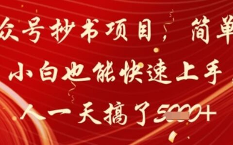 公众号抄书项目，简单粗暴，小白也能快速上手，有人一天搞了1k+