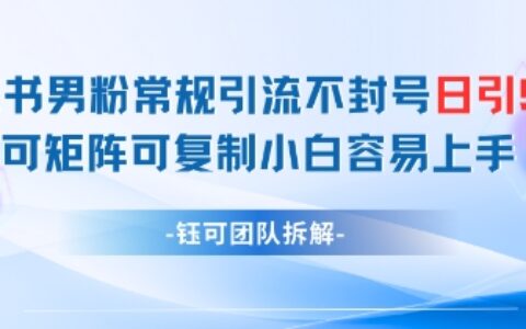 小红书男粉常规引流不封号日引99+变现简单 可矩阵可复制小白容易上手