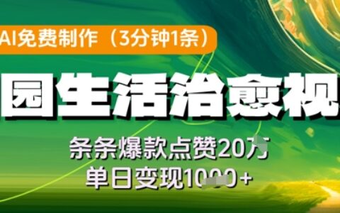 利用AI免费制作田园生活治愈视频，条条爆款点赞20W，单日变现几张