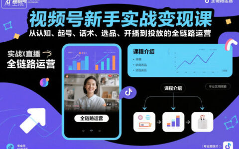 视频号新手实战变现课，从认知、起号、话术、选品、开播到投放的全链路运营
