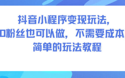 抖音小程序变现玩法，0粉丝也可以做，不需要成本，简单的玩法教程