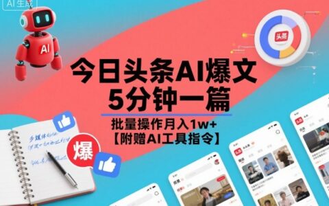 今日头条AI爆文，5分钟一篇，批量操作月入1w+【附赠AI工具指令】