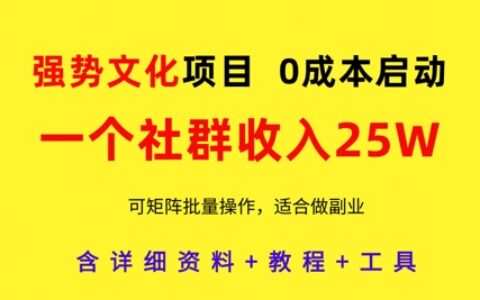 强势文化项目，一个社群收入25个W，0成本启动，可矩阵批量操作，原创详细实操教程