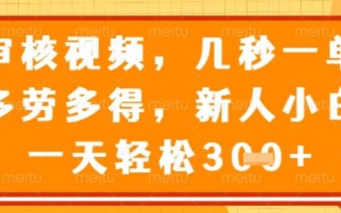 视频审核员，几秒一单，不限时间，不限地点，多做多得，新人小白一天轻松几张+【揭秘】