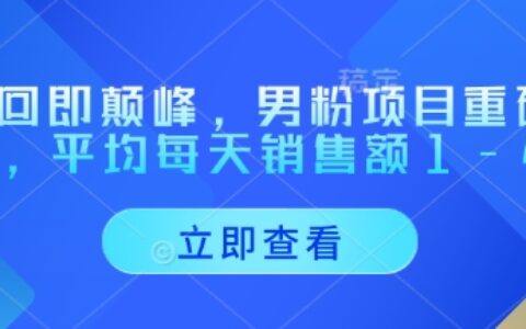 重回即颠峰，男粉项目重磅回归，平均每天销售额1-4W