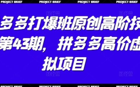 拼多多打爆班原创高阶技术第43期，拼多多高价虚拟项目