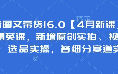 抖音图文带货16.0【4月新课】基础+精英课，新增原创实拍、视频混剪、选品实操，各细分赛道实操