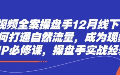 短视频全案操盘手12月线下课，如何打通自然流量，成为现象级IP必修课，操盘手实战经验