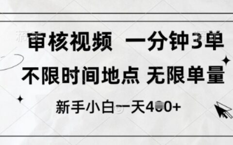 审核视频，10秒一单，不限时间，不限单量，新人小白一天4张+【揭秘】