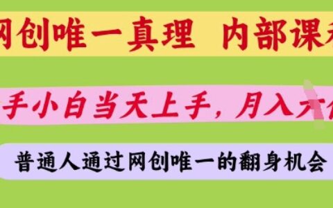 网创唯一真理，内部课程，新手小白当天上手，月入5位数，普通人通过网创唯一的机会【揭秘】