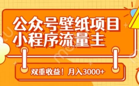 公众号壁纸项目，小程序流量主双收益，月入3000+