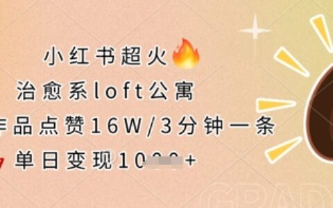 小红书超火的治愈系loft公寓，单条作品点赞16W，3分钟一条，单日变现数张