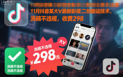 11月抖音某大V最新影视二创搬运技术，洗稿不违规，收费298