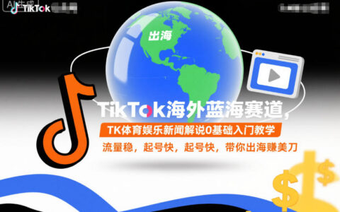 TikTok海外蓝海赛道，TK体育娱乐新闻解说0基础入门教学，流量稳，起号快，带你出海賺美刀