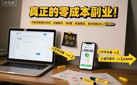 真正的零成本副业！问卷调查暴利项目，无脑操作，纯0撸，收益稳定，每天轻松日入100+【揭秘】