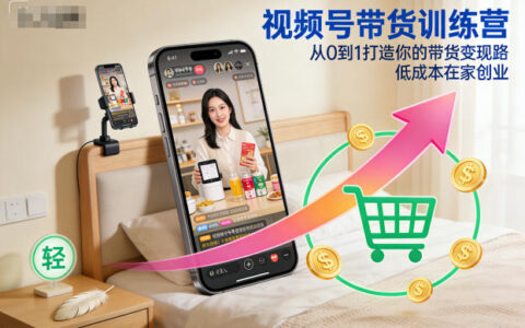 视频号带货训练营，从0到1打造你的带货变现路，低成本在家创业
