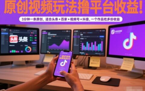 原创视频玩法撸平台收益，3分钟一条原创，适合头条+百家+视频号+抖音，一个作品吃多份收益