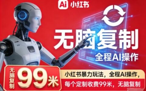 小红书暴力玩法，全程AI操作，每个定制收费99米，无脑复制