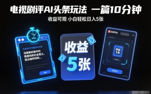 电视剧评AI头条玩法，一篇10分钟，收益可观，小白轻松日入5张+【独家】