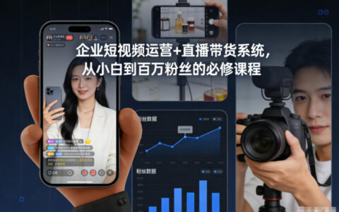 企业短视频运营+直播带货系统，从小白到百万粉丝的必修课程