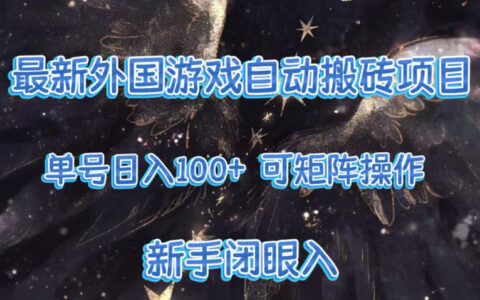 最新外国游戏自动搬砖项目，单号100+，可以矩阵操作，新手也可做【揭秘】