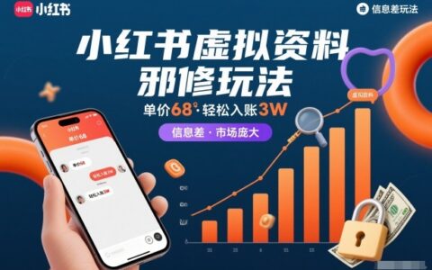 小红书虚拟资料邪修玩法，单价68，轻松入账3W，信息差玩法，市场庞大