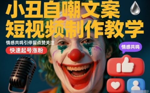 小丑自嘲文案短视频制作教学，情感共鸣引停留点赞关注，快速起号涨粉
