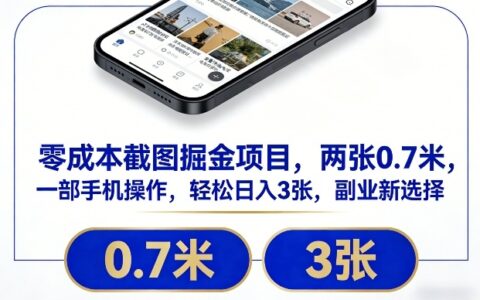 零成本截图掘金项目，两张0.7米，一部手机操作，轻松日入3张，副业新选择【揭秘】