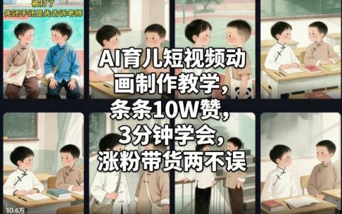 AI育儿短视频动画制作教学，条条10W赞，3分钟学会，涨粉带货两不误